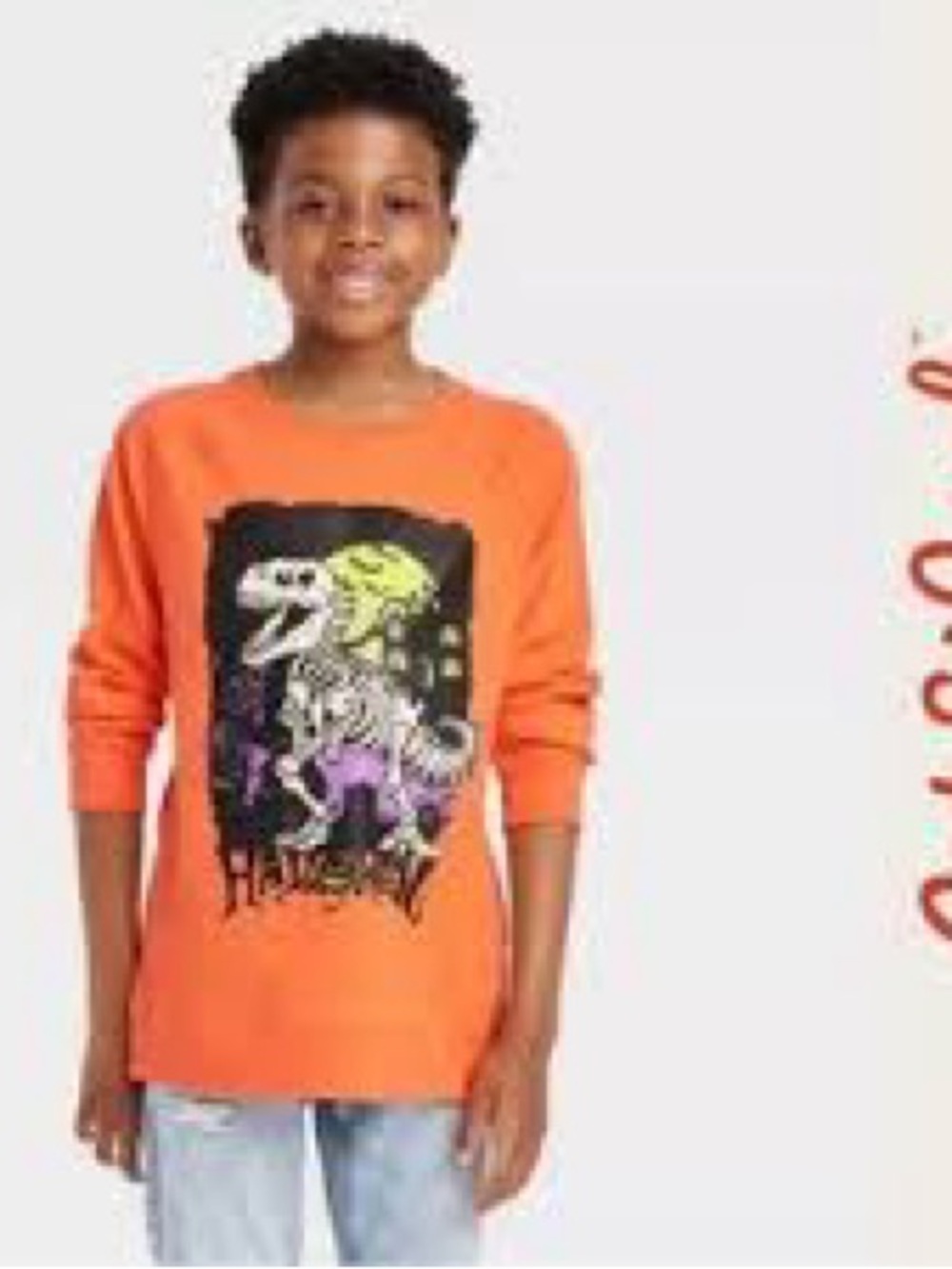 Halloween Cat & Jack Orange Long-Sleeve Tee with Neon Dinosaur Graphic